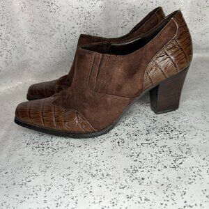 Coldwater Creek Ankle Boot Leather Toe Suede Body Brown Size 6  2 3/4" Heel